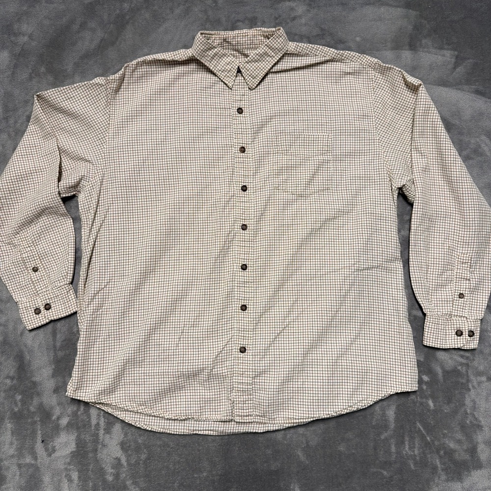 J. Peterman‎ Button Down Shirt Men XL Cream Plaid Cotton Wool Blend Casual